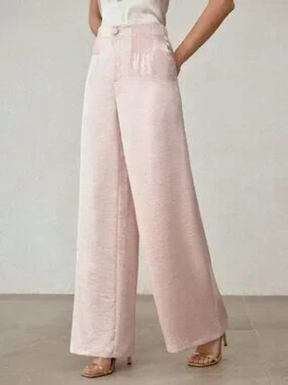 ZARA Pink Elegant Women's Premium Satin High Waist Wide Leg Palazzo Pants